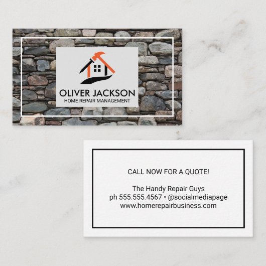 House Fixes Logo | Achtergrond stenen muur Visitekaartje (Voorkant / Achterkant)