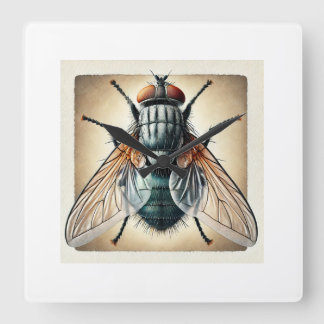 House Fly Muscidae 240624IREF133 - Watercolor Vierkante Klok