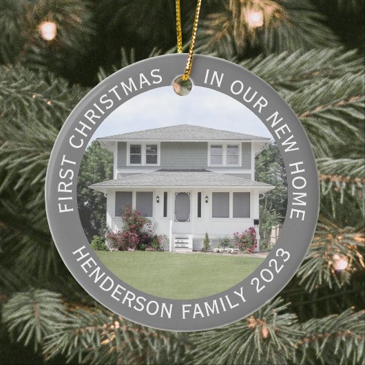 House Foto's First Xmas New Home Name & Year Grey Keramisch Ornament