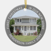 House Foto's First Xmas New Home Name & Year Grey Keramisch Ornament (Voorkant)