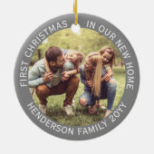 House Foto's First Xmas New Home Name & Year Grey Keramisch Ornament (Achterkant)