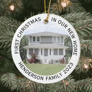 House Foto's First Xmas New Home Name & Year White Keramisch Ornament