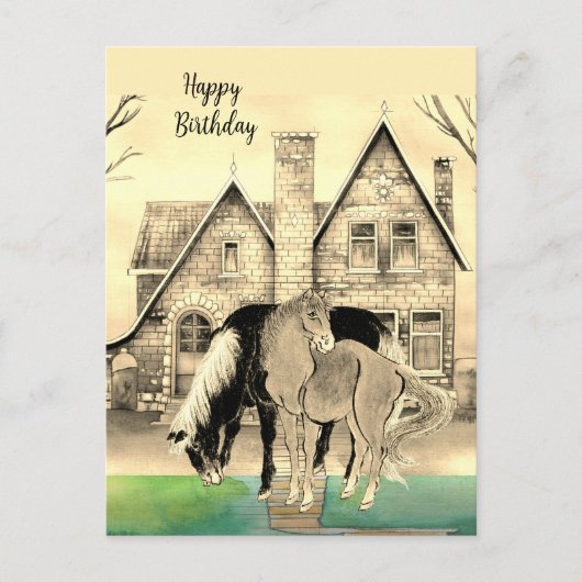 House Gold Asian Horses Green Yellow Tan | Briefkaart (Voorkant)