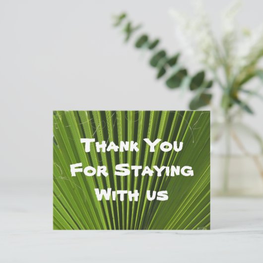 House Guest Bedankt Green Palm Leaf Appreciation Briefkaart (Staand voorkant)