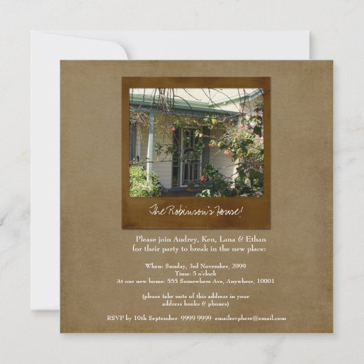 House Home Housewarming Fotoparty Uitnodiging (Achterkant)