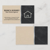 House Icon | Zwarte marmer | Achtergrond leder Visitekaartje (Voorkant / Achterkant)