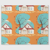 House in Autumn Wrapping Paper Cadeaupapier (Vlak)