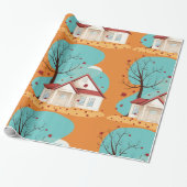 House in Autumn Wrapping Paper Cadeaupapier (Uitgerold)