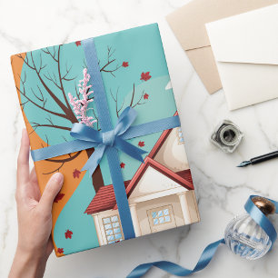 House in Autumn Wrapping Paper Cadeaupapier