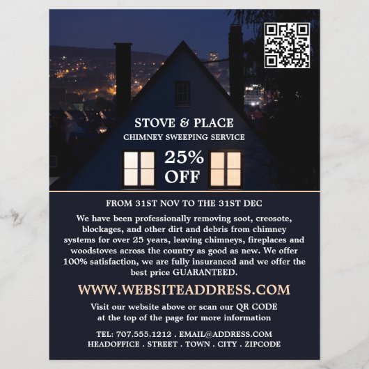 House in Night Portrait, Chimney Sweeping Service Flyer (Voorkant)