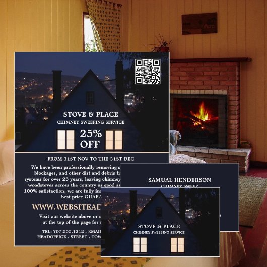 House in Night Portrait, Chimney Sweeping Service Flyer