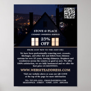 House in Night Portrait, Chimney Sweeping Service Poster