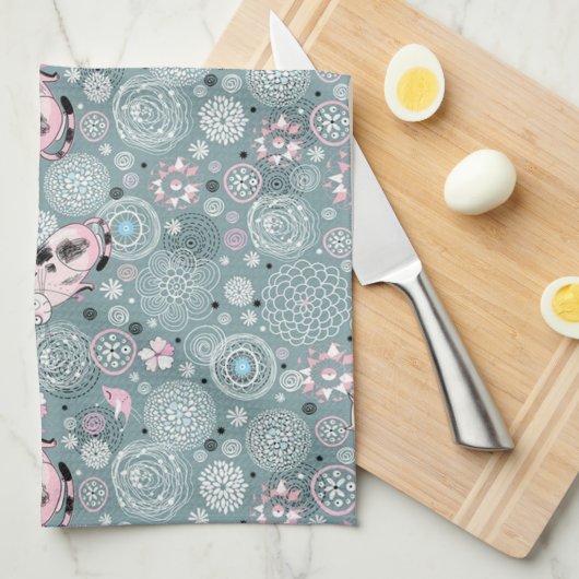 House Kat Pattern Theedoek (Quarter Fold)