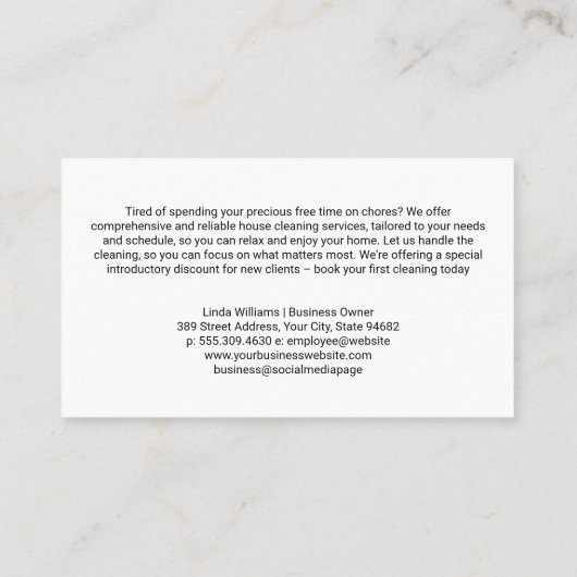 House Keeper Schoonmaak met een glimlach Visitekaartje (Achterkant)