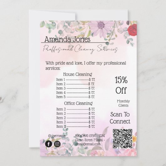 House Keeping Maid Prijs Floral QR Code Kaart (Voorkant)