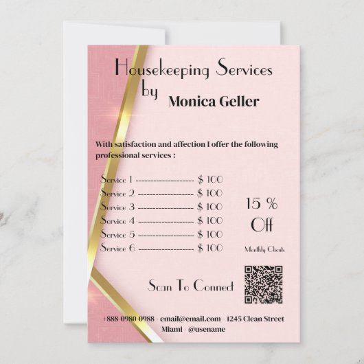 House Keeping Maid Prijs Roos Gold Blush QR Code Kaart (Voorkant)