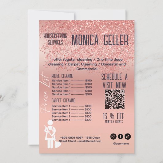 House Keeping Maid Prijs Roos Gold Blush QR Code Kaart (Voorkant)