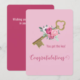 House Key Sweet Floral Waterverf Gefeliciteerd Kaart