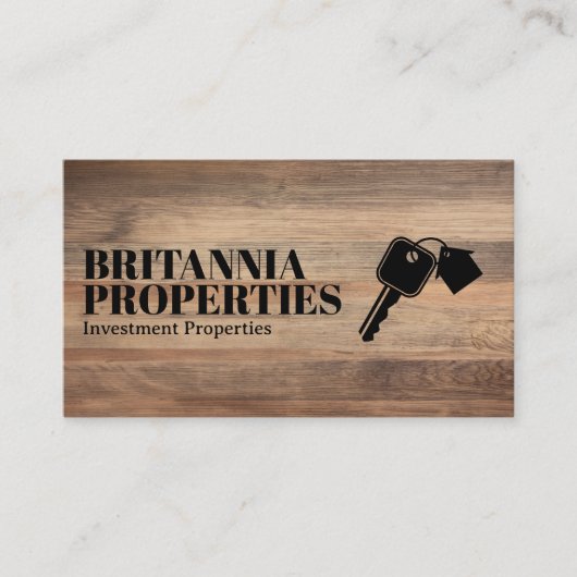 House Keys Logo | Houten achtergrond Visitekaartje (Voorkant)