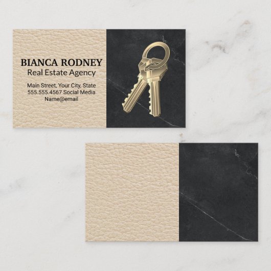 House Keys | Marmer | Leder Visitekaartje (Voorkant / Achterkant)