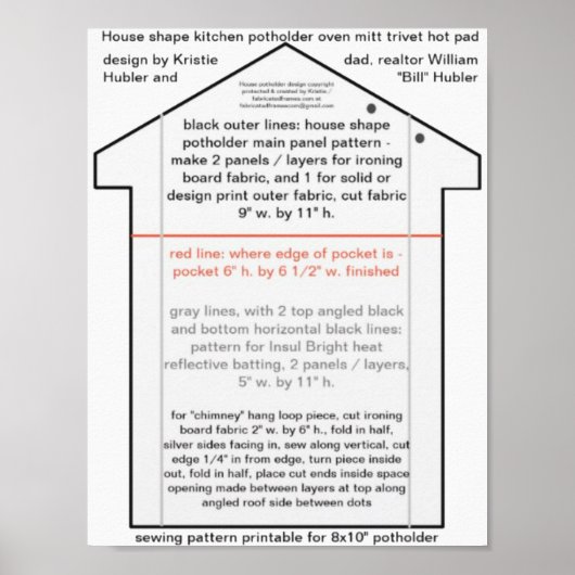 House Kitchen Potholder Sewing Pattern downloaden Poster (Voorkant)