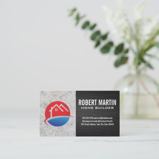 House Logo | Beton | Zwarte textuur Afsprakenkaartje (Staand voorkant)