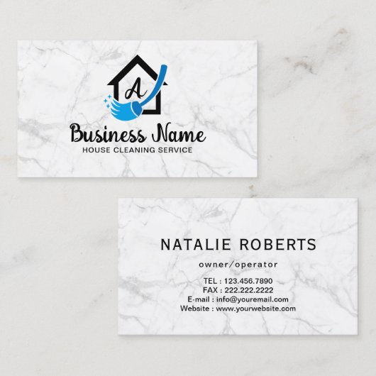 House Logo Home Cleaning Service Trendy Marble Visitekaartje (Voorkant / Achterkant)