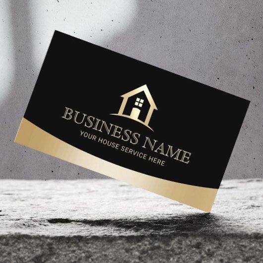 House Logo Real Estate Realtor Modern Black & Gold Visitekaartje