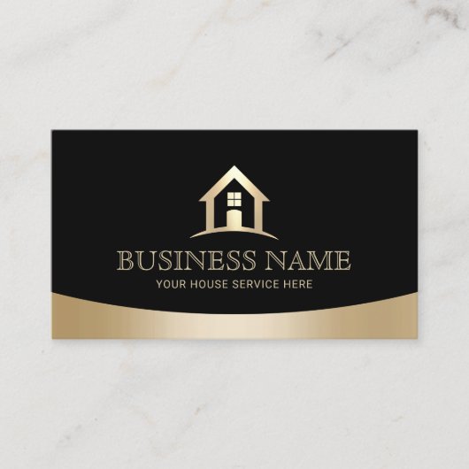 House Logo Real Estate Realtor Modern Black & Gold Visitekaartje (Voorkant)