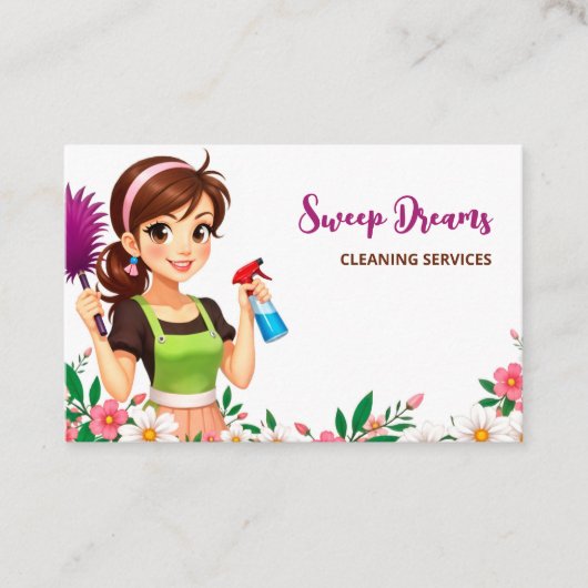 House Maid Floral QR Visitekaartje (Voorkant)