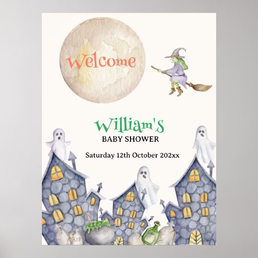 House Moon Witch Baby shower Welkomstbord Poster (Voorkant)