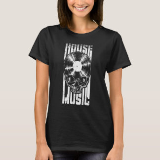 House Music Dj Vinyl Record Music Gothic Skull LP T-shirt