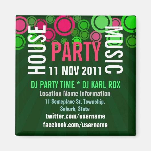 House Music Party Event Promotion Magnet (Voorkant)