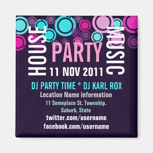 House Music Party Event Promotion Magnet (Voorkant)