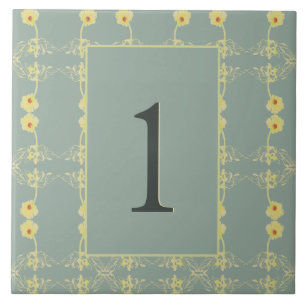 House Number Floral met Sage Green Tegeltje