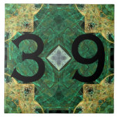 House Number Gold Green Pattern Ceramic Tile Tegeltje (Voorkant)
