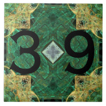 House Number Gold Green Pattern Ceramic Tile