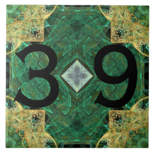 House Number Gold Green Pattern Ceramic Tile Tegeltje