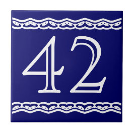 House Number - Heart Swirls White op Blue Tegeltje