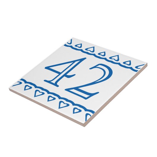 House Number - Hearts Blue op White Tegeltje (Zijkant)