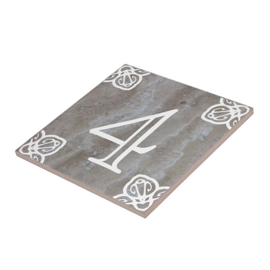 House Number - Spaans wit op kalksteen Tegeltje (Zijkant)