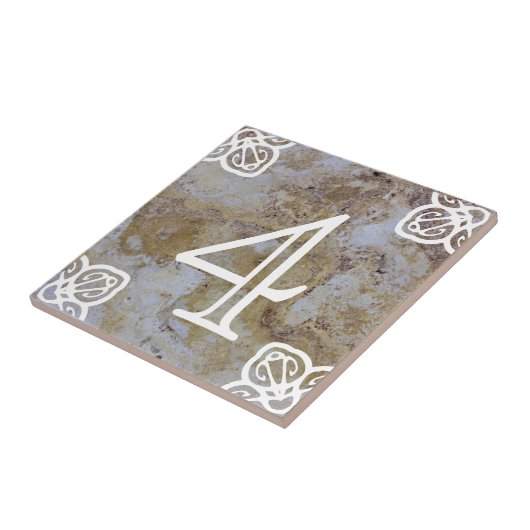 House Number - Spaans wit op kalksteen Tegeltje (Zijkant)