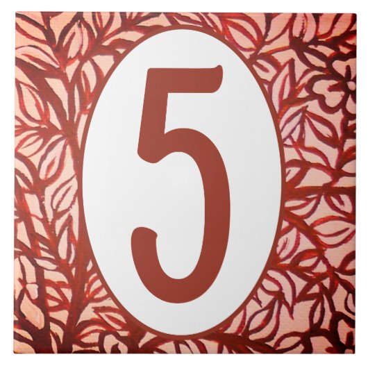 House Number Tile Copper Tone Vine & Leaf Pattern Tegeltje (Voorkant)