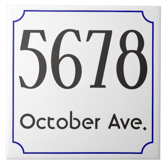 House Number with Street - Blue lijst Tegeltje (Voorkant)