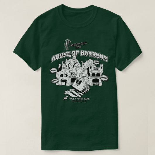 House of Horrors Rocky Point Warwick RI BW T-shirt (Design voorkant)