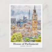 House of Parliament Londen Waterverf Hand getekend Briefkaart (Voorkant)