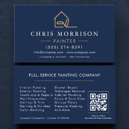 House Painter Navy Blue Gold QR Code Visitekaartje
