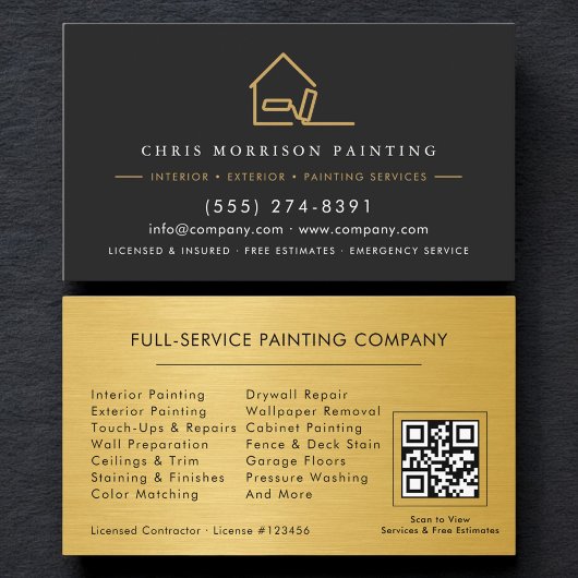 House Painter Painting Service Black Gold QR Code Visitekaartje