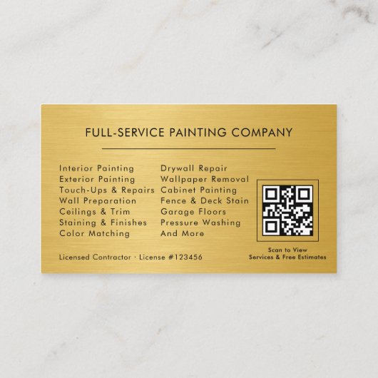 House Painter Painting Service Black Gold QR Code Visitekaartje (Achterkant)