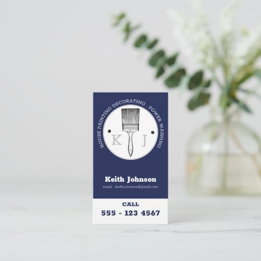 House Painter Power Washing Monogram Logo Blue Visitekaartje (Staand voorkant)